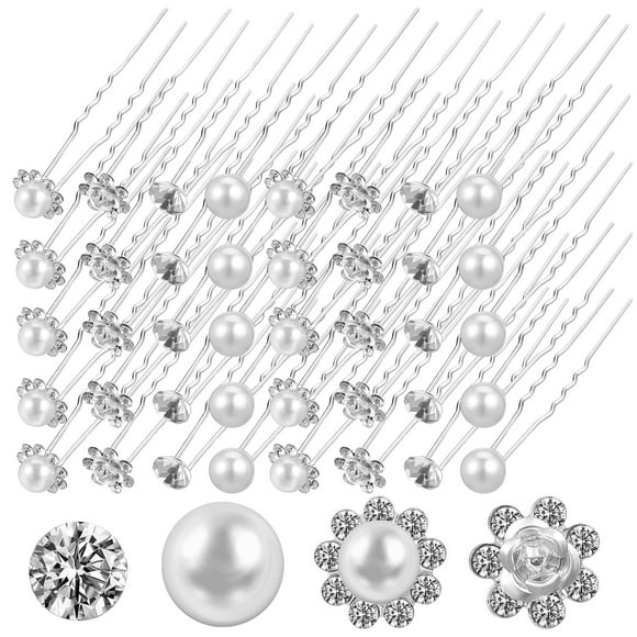 SHISUYAN Elegant Silver Hair Pieces with Artificial Pearl and Rhinestone for Styling Bridal Hair 40pcs
