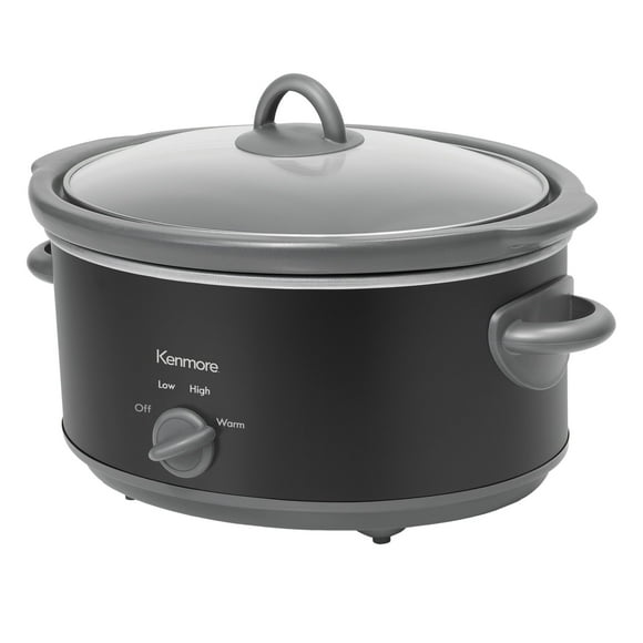 Kenmore 5 qt (4.7L) Slow Cooker, Black and Gray, Compact Countertop Cooking, Simple Dial Control
