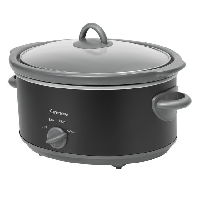 Kenmore 5 qt (4.7L) Slow Cooker, Black and Gray, Compact Countertop Cooking, Simple Dial Control