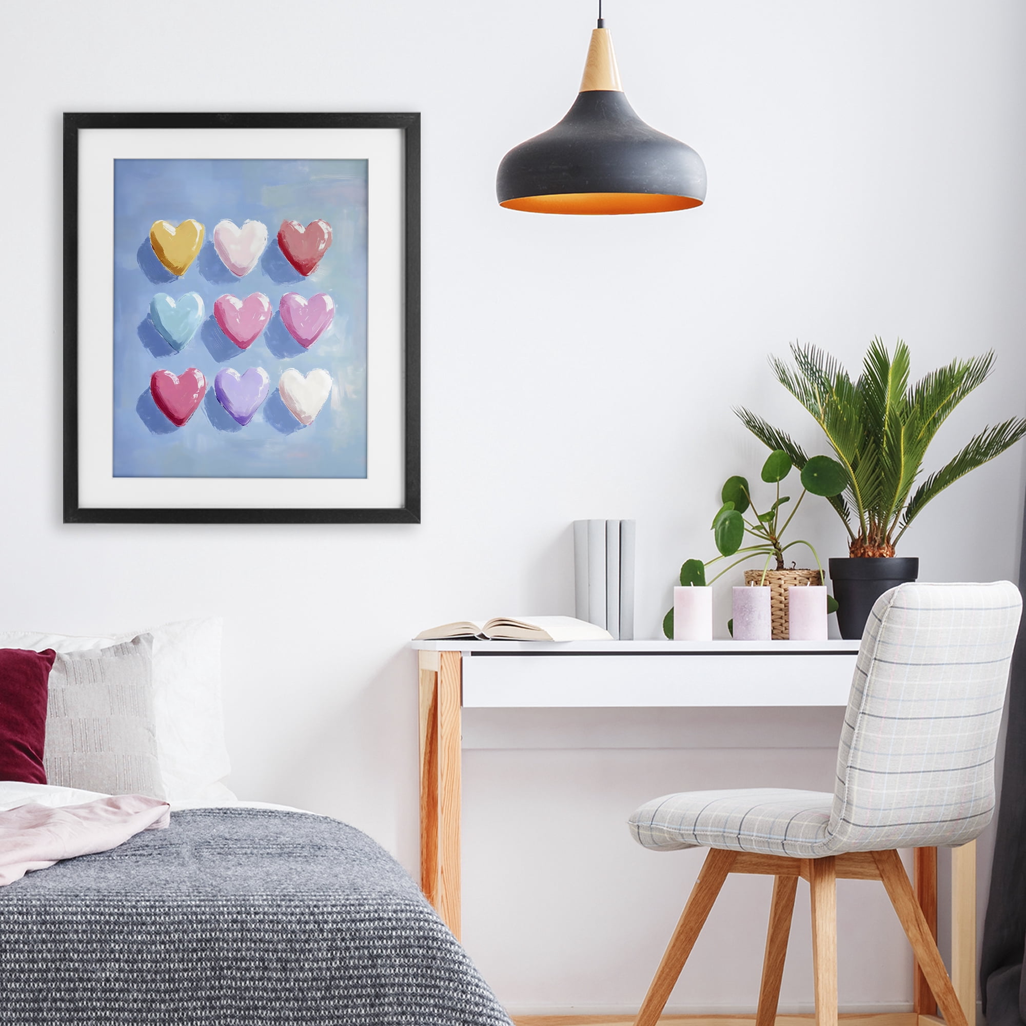 Stupell Industries Pastel Heart Grid Black Framed Print Under Glass, design by The Prints Vibe