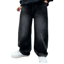 Huanglei Boys' Jeans With Elastic Waistband Children's Spring/Autumn Denim Trousers Baggy Jeans Cargo Trousers