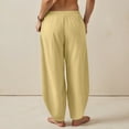 thumbnail image 6 of GEWSEY Women Cotton Pants Wide Leg Pants Casual Loose Baggy Elastic Waist Beach Palazzo Harem Pants (Yellow, S), 6 of 7