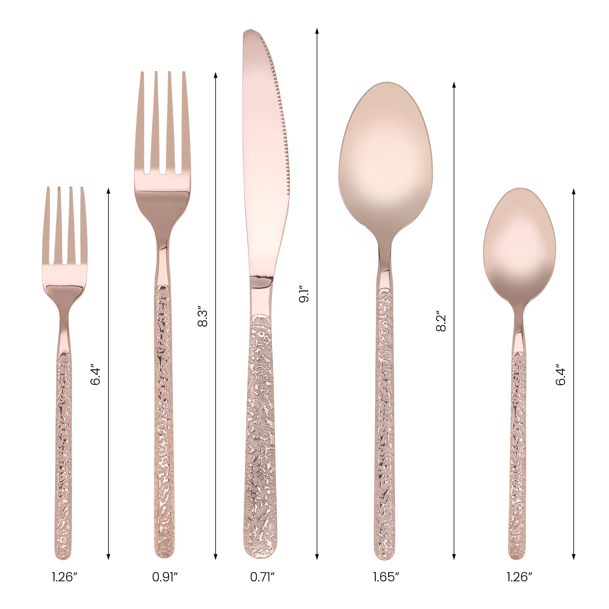 Unique Bargains 20 Piece Stainless Steel Flatware Set with Texture and Mirror Rose Gold