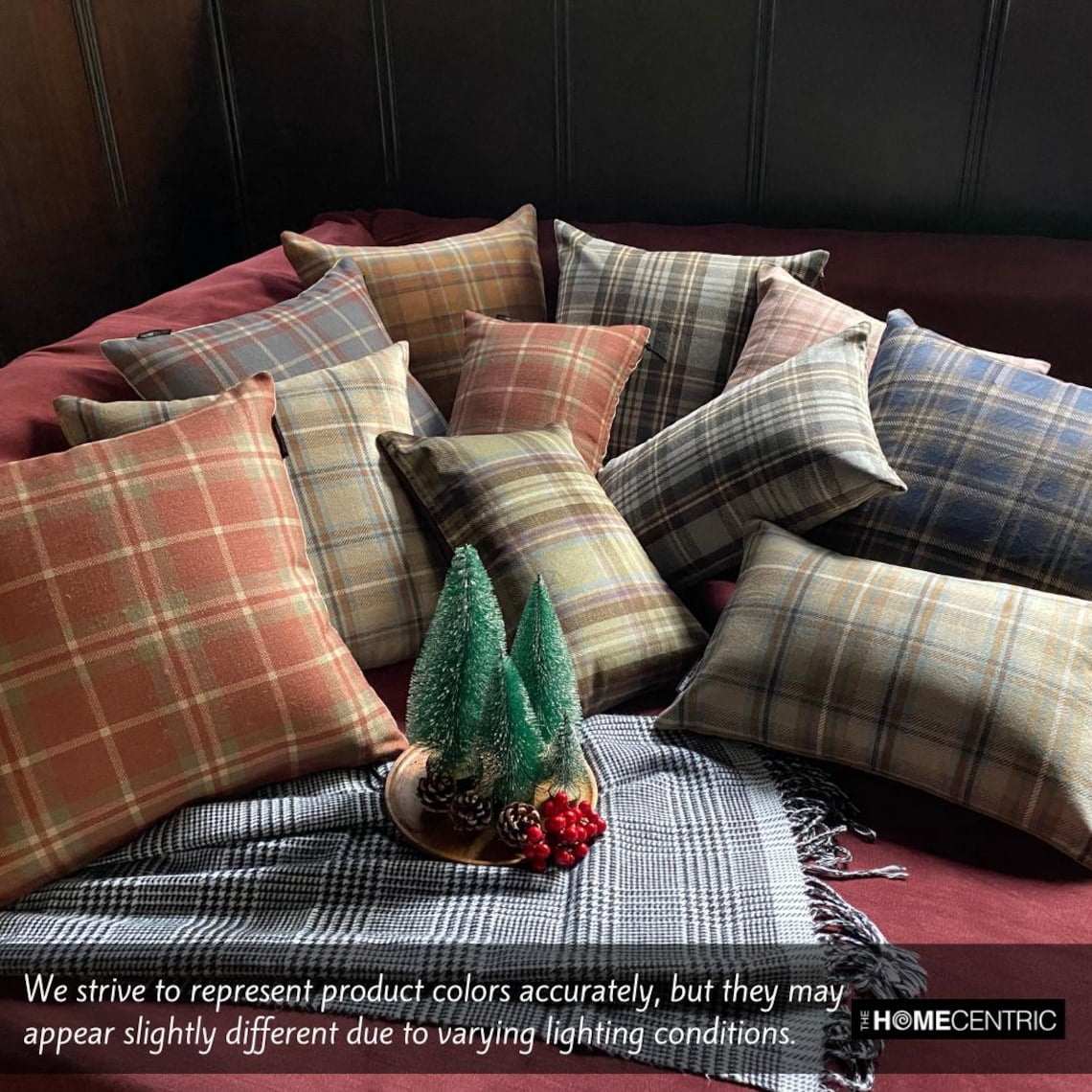 Winter Plaid Throw Pillow cover, 14"x14" Orange Velvet Decorative Pillow Cover, Modern Plaid Farmhouse Buffalo Check Pillow Cover For Sofa Couch, Hotels, living Room, Bed Room - Plaidscape Orange