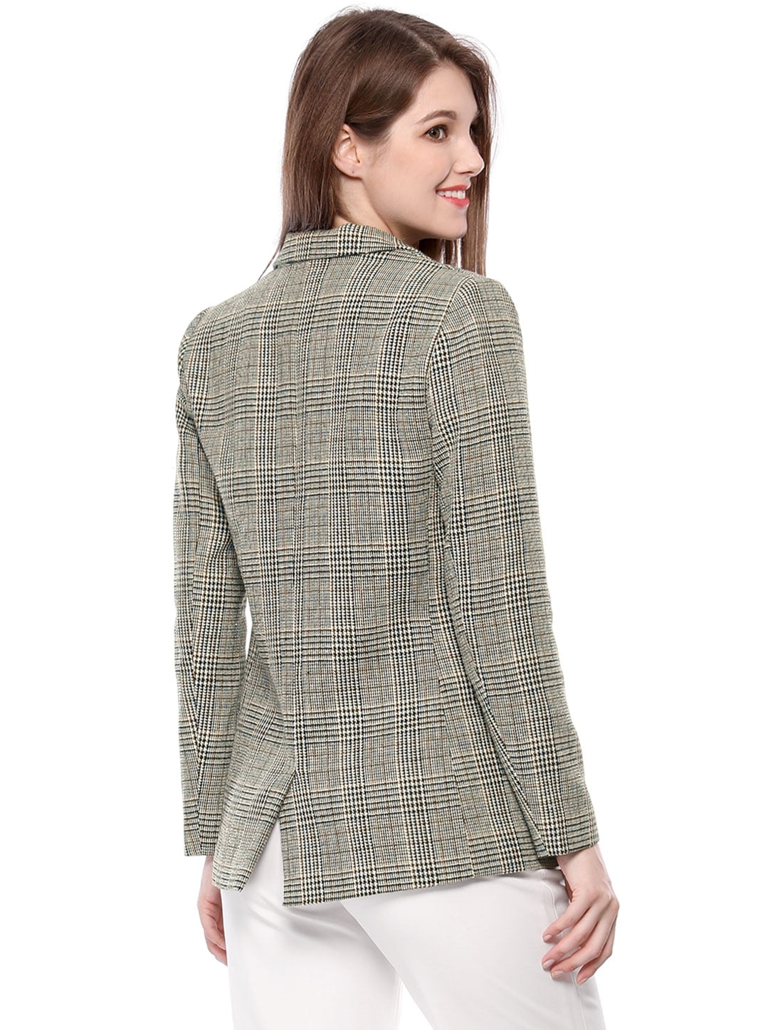 DARING DIVA Women's Boyfriend Notched Lapel One Button Blazer Suit Plaid Blazer Jacket S Black