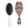 thumbnail image 2 of Abstract Pattern Hair Brush with Wooden Handle, Colorful Boho Style Soft Bristle Paddle Detangler for Curly, Straight, Wavy Hair, 2 of 7