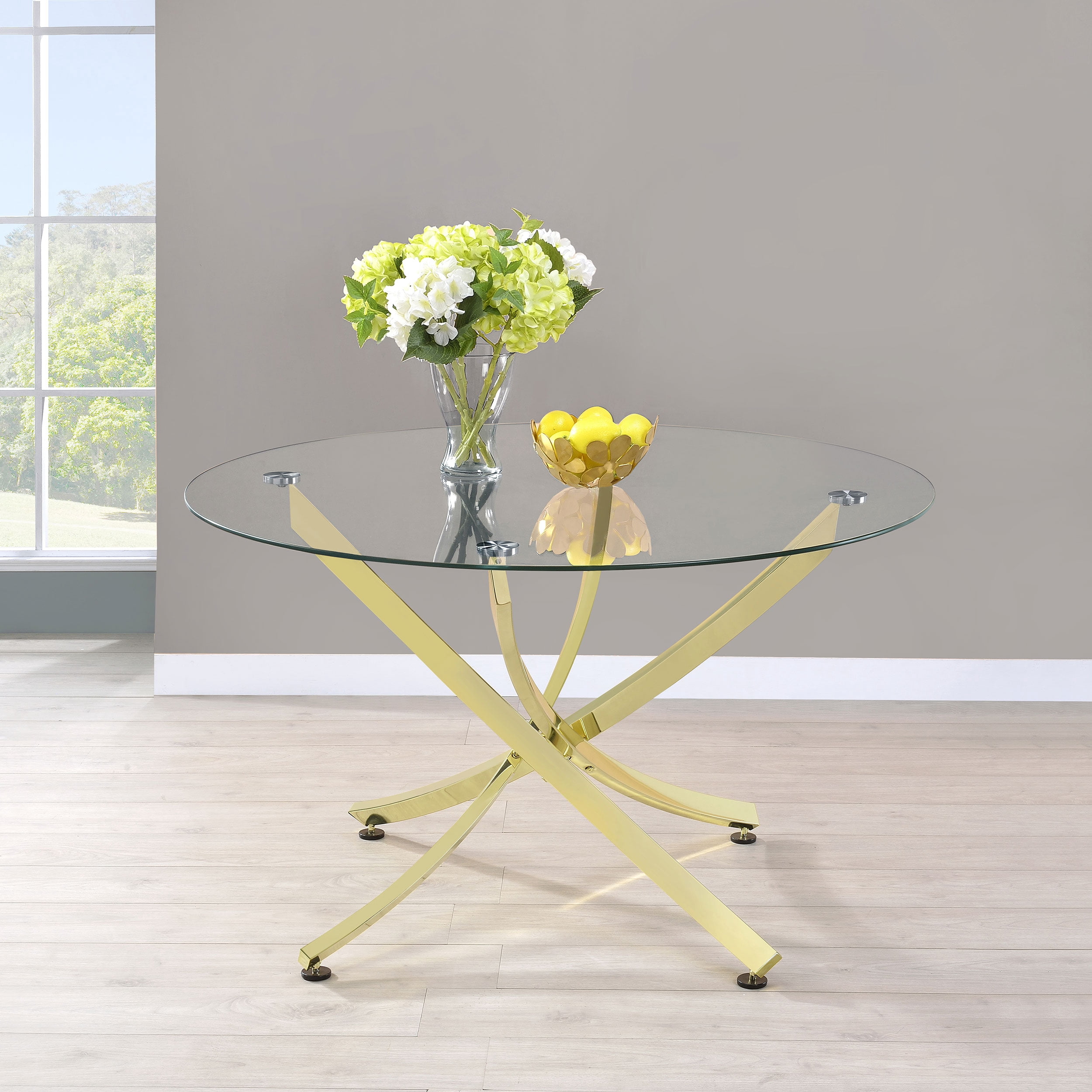 Beckham Round 46-inch Glass Top Dining Table Brass