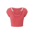 thumbnail image 4 of Caoirhny Women T-shirt, Short Sleeve U Neck Contrast Color Summer Ladies Crop Top for Party Club, 4 of 9
