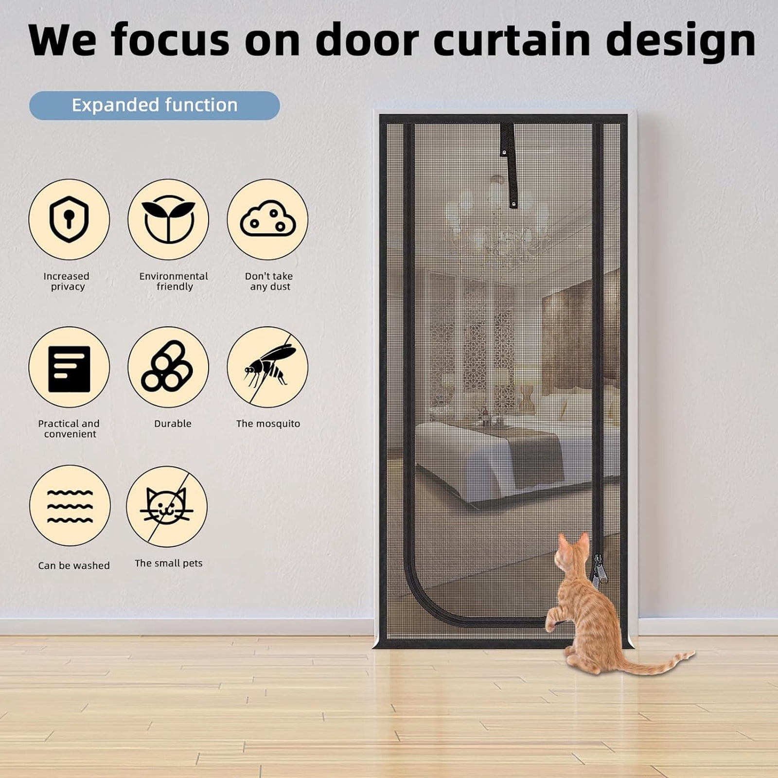 Daretodo Heavy Duty Pets Proof Screen Door with Bilateral Zipper, Prevent Dogs Cats Running Out From Home, Bedroom, Living Room, Kitchen Patio Door,Prevent Mosquito