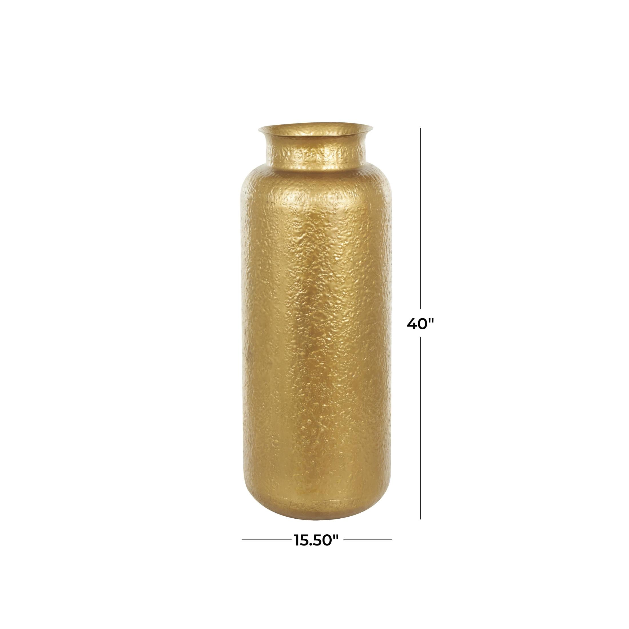 DecMode 40" Tall Textured Hammered Floor Gold Metal Vase