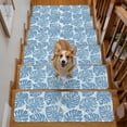 thumbnail image 2 of Dark Blue Leaf Stair Treads Non Slip for Steps Tropical Country Watercolor Jungle Botanical Leaves 4 Pcs Reusable Adhesive Stair Runner Mats for Dogs Elders Carpet Treads Rugs for Staircase 8x30 In, 2 of 9