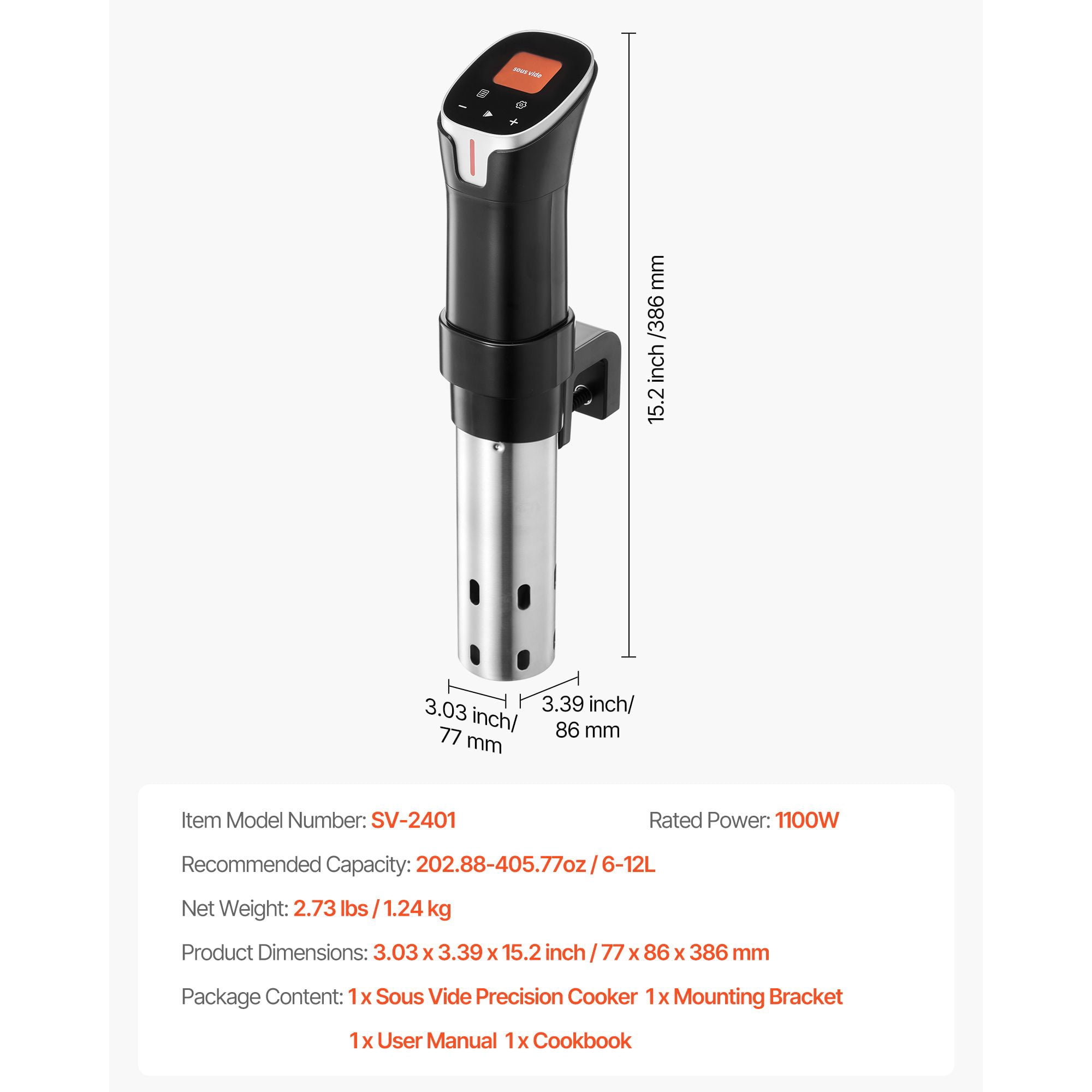 Sous Vide Precision Cooker 1100W WiFi App Control 77-198.5°F 0.1°C Accuracy 6-12L Capacity Stainless Steel for Steak Seafood