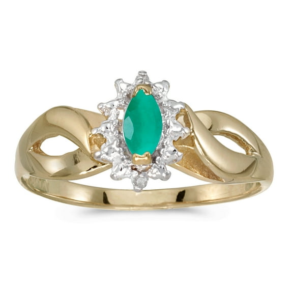 14k Yellow Gold Marquise Emerald And Diamond Ring
