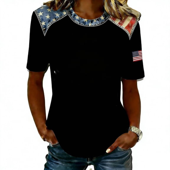 CONZONE Womens Usa 250Th Anniversary T-Shirts Short Sleeve Independence Day T Shirts for Women Casual Crew Neck Patriotic Usa Flag Graphic Lightweight Tees Soft Cozy Dailywear