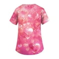 thumbnail image 4 of Valentine Scrub Top for Women Plus Size Casual V Neck Cute Love Hearts Graphic Scrubs Hoilday Short Sleeve Scrub Shirts Nursing Uniform Medical Nurse Workwear with Pockets Purple Pink 4XL, 4 of 5