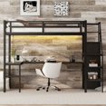 thumbnail image 2 of Deiokin Twin XL Loft Bed with L-Shaped Desk & Wardrobe, Metal High Loft Bed with USB Charging, LED Lights, and Storage Stairs for Teens Adults, 2 of 8