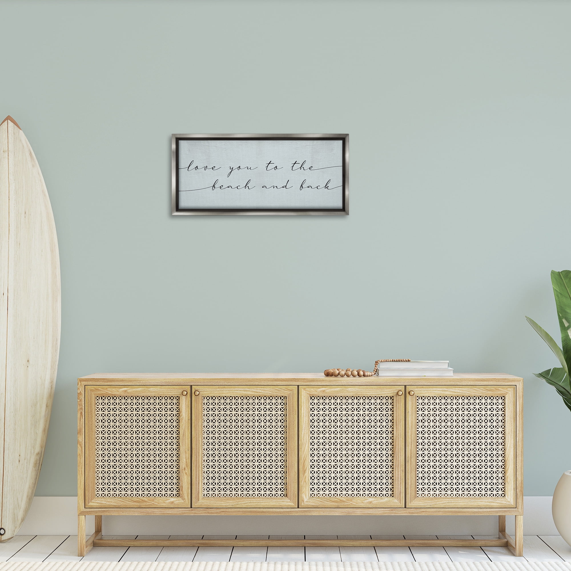 Stupell Industries Love You Beach & Back Typography Painting Gray Floater Framed Canvas Art Print Wall Art, 31 x 14