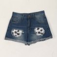 thumbnail image 2 of Jewelreauty Women Denim Shorts Casual Button Graphic Cut Out Ripped Jean Shorts with Pockets, 2 of 9