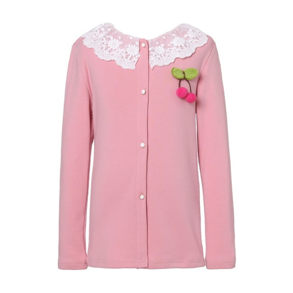 Little Girls Pink Solid Colored White Lace Detail Cardigan 4/5