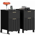 thumbnail image 2 of LAZZO Narrow Nightstands Set of 2, 11.8" Modern Fluted End Tables with Drawers & Charging Station for Living Room & Bedroom, Black, 2 of 9