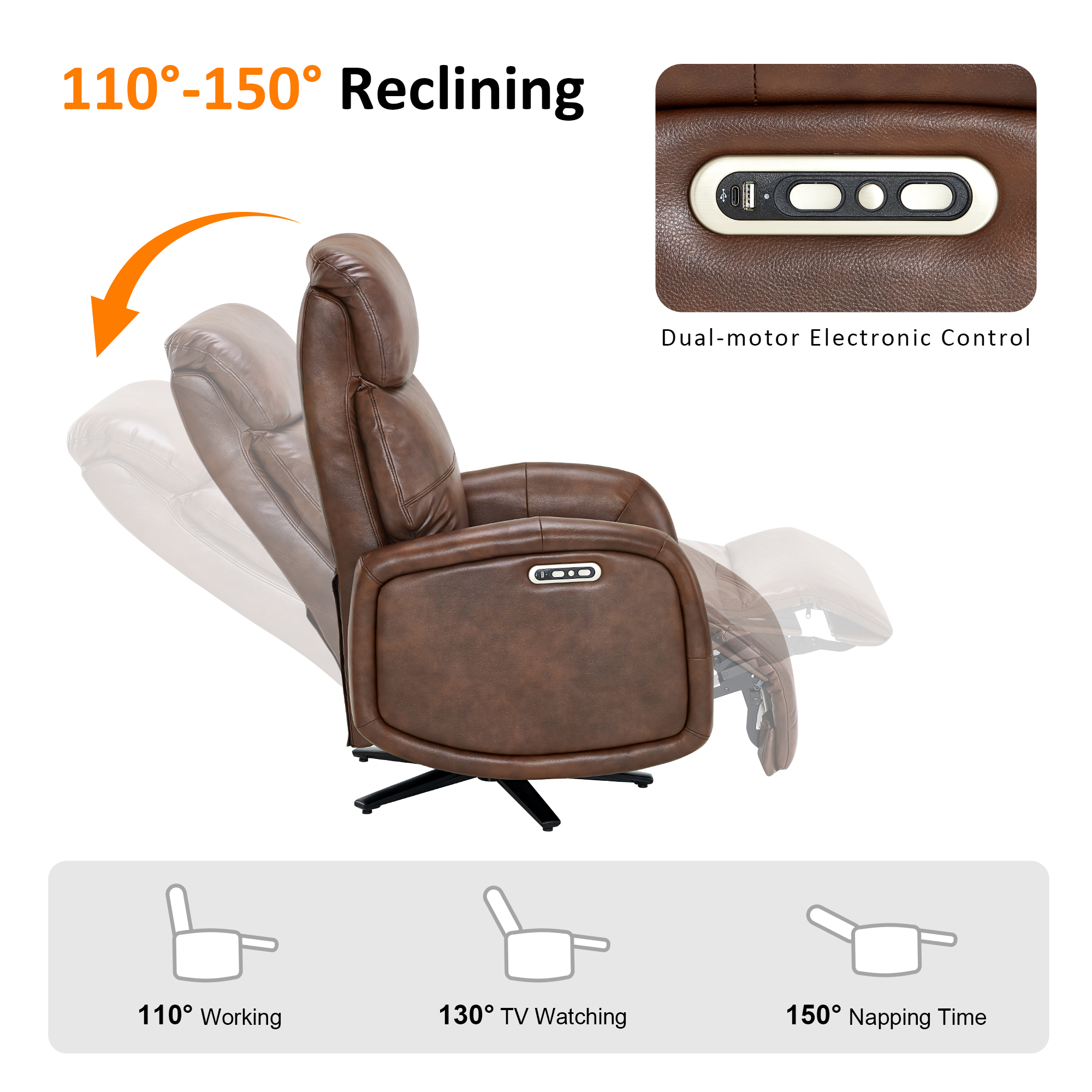 MCombo Dual Motor Power Swivel Recliner Lounge Chair for Living Room & Bedroom