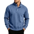 thumbnail image 3 of Fengqque Men’s Classic Quarter Button Stand Collar Sweatshirts Golf Daily office Wear Four Button Placket Long Sleeve Regular Fit Pullover Tops Blue L, 3 of 7