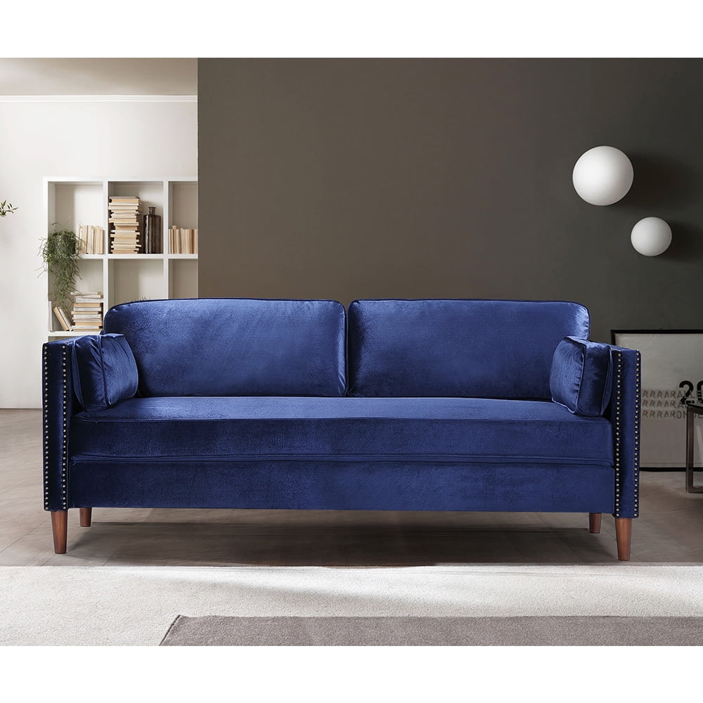 Kepooman 73" Modern Velvet Farbic Loveseat Sofa, Overstuffed Classically 3-Seater Armrest Sofa Bed for Living Room Bedroom Office, Blue Kepooman 73" Modern Velvet Farbic Loveseat Sofa, Overstuffed Classically 3-Seater Armrest Sofa Bed for Living Room Bedroom Office, Blue