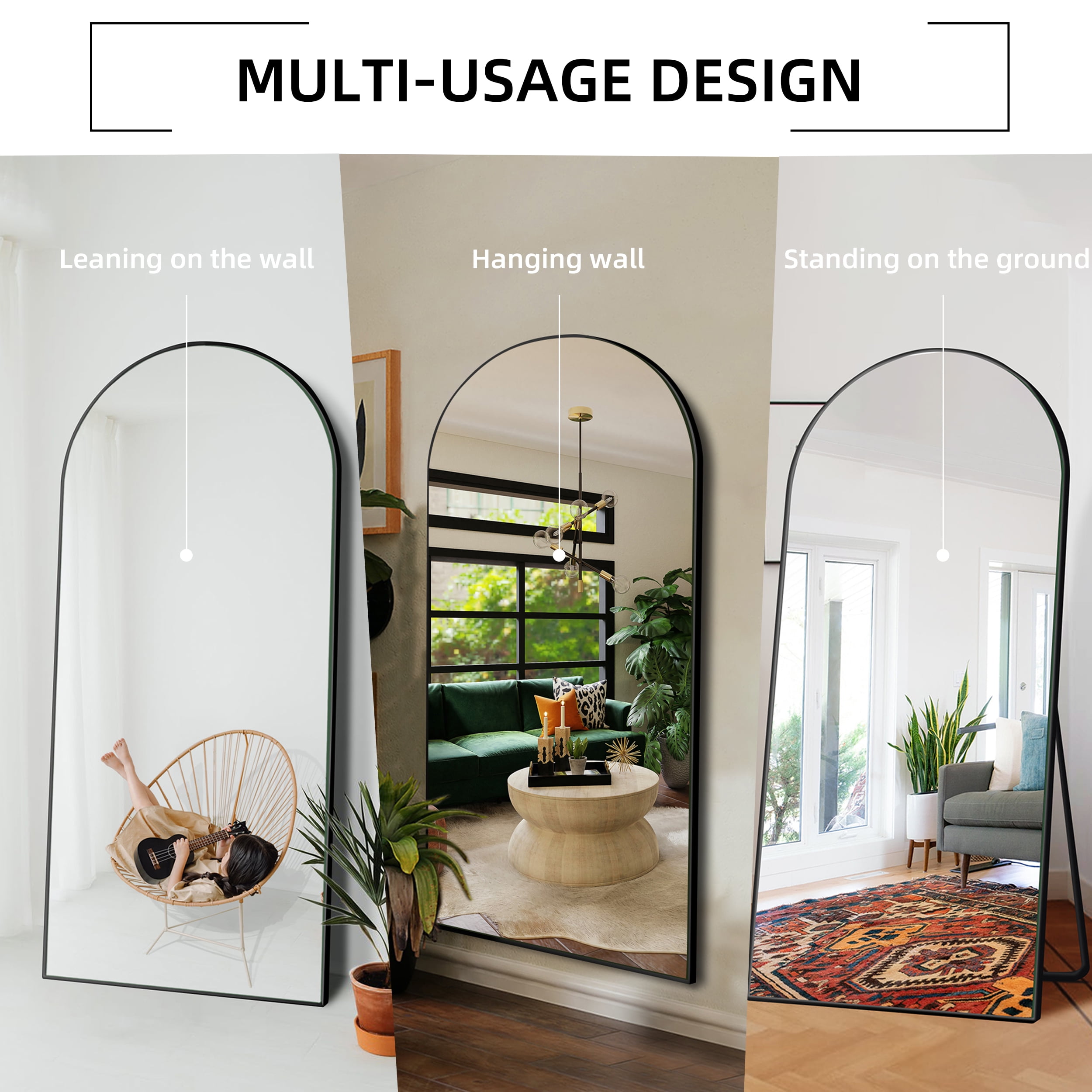 Ufurpie 71×32 Large Full Length Mirror,Arch Wall Mounted Mirror,Oversize  Floor Standing Mirror with Stand,for Bedroom Living Room Dressing