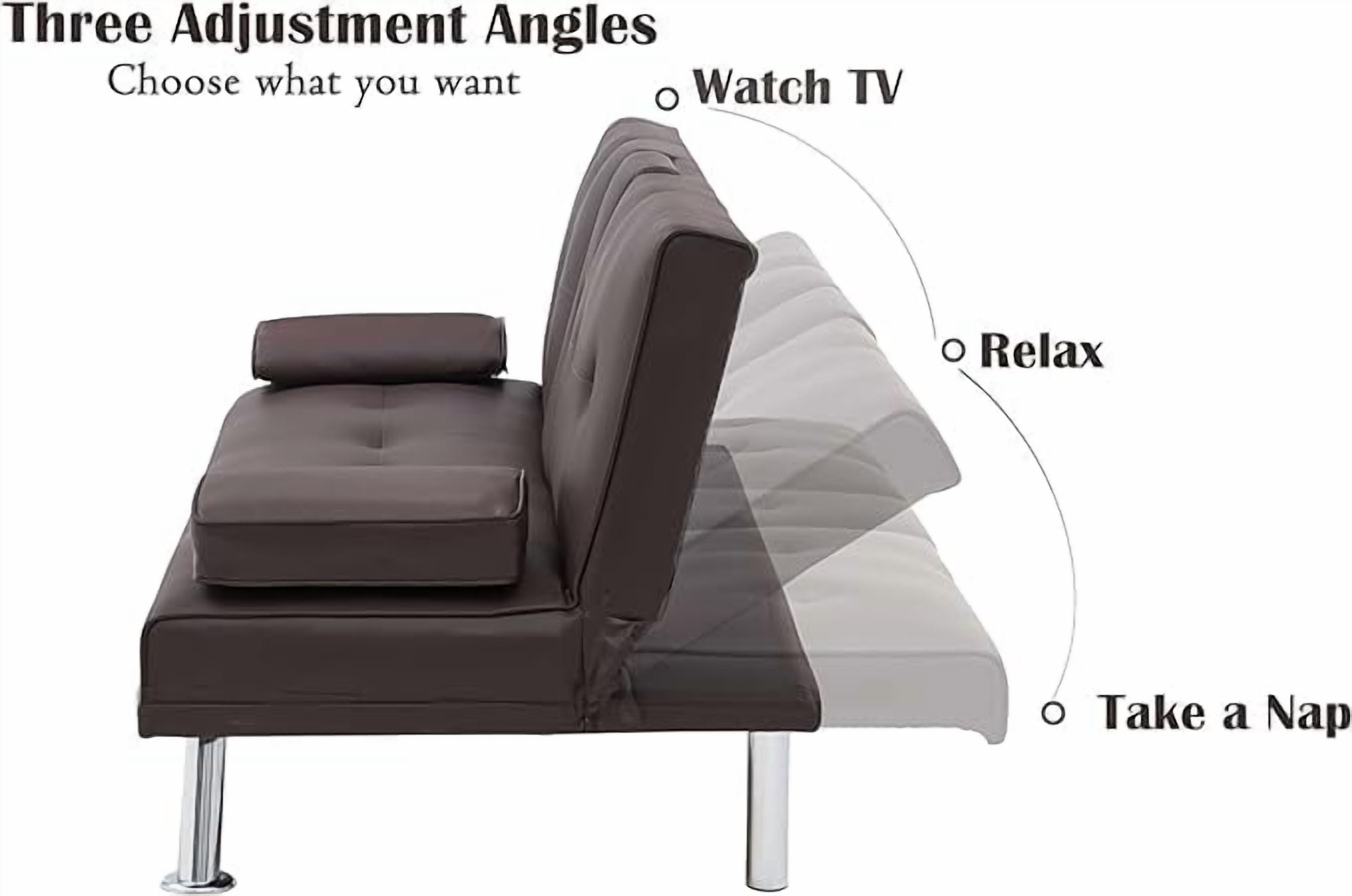 Futon Sofa Bed, Modern Faux Leather Sofa Couch with Convertible Backrest,Sleeper Sofa Couch Filled with Memory Foam for Living Room,Apartment,Bedroom