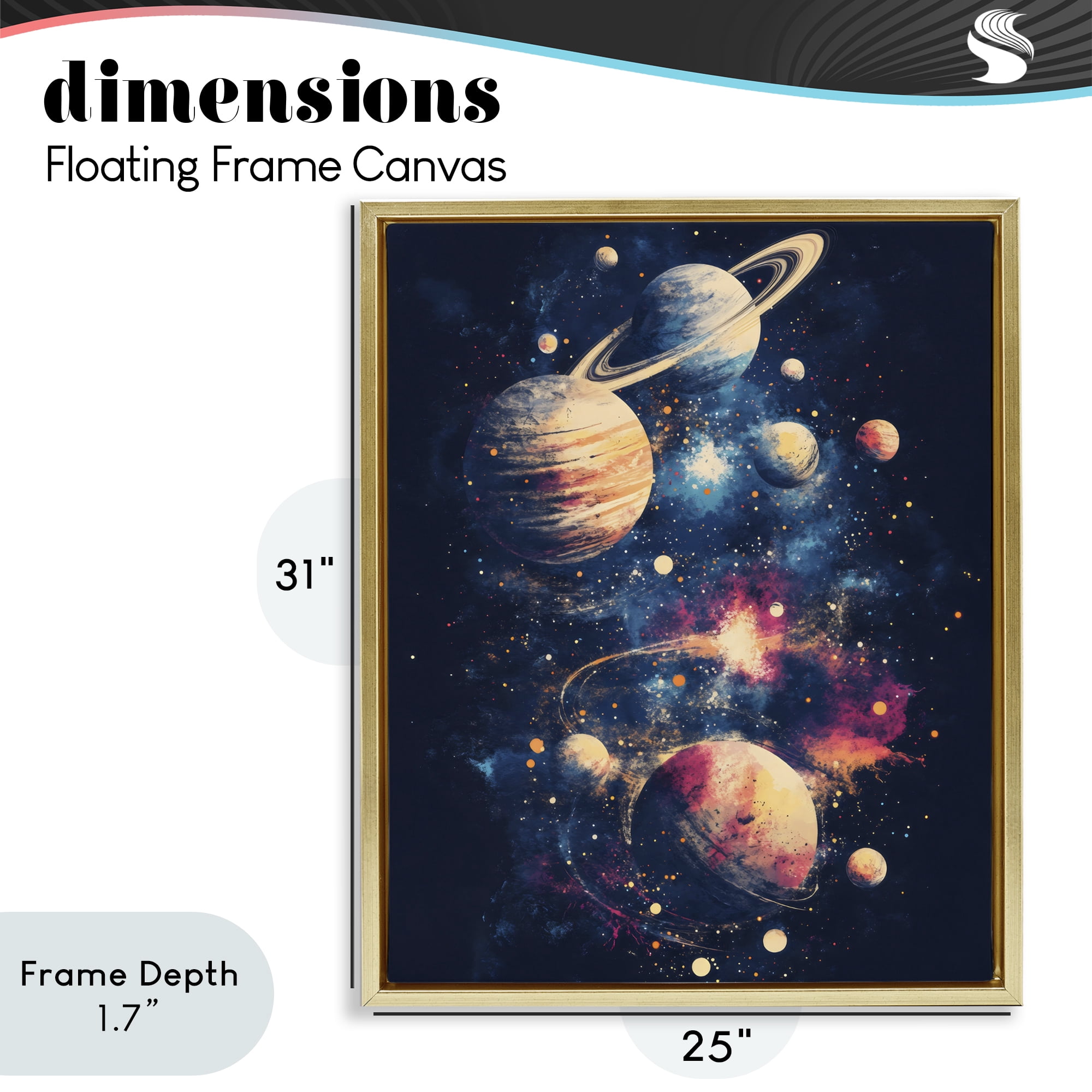 Stupell Industries Cosmic Planet Curiosities Gold Framed Floater Canvas Wall Art, design by Creative Studio