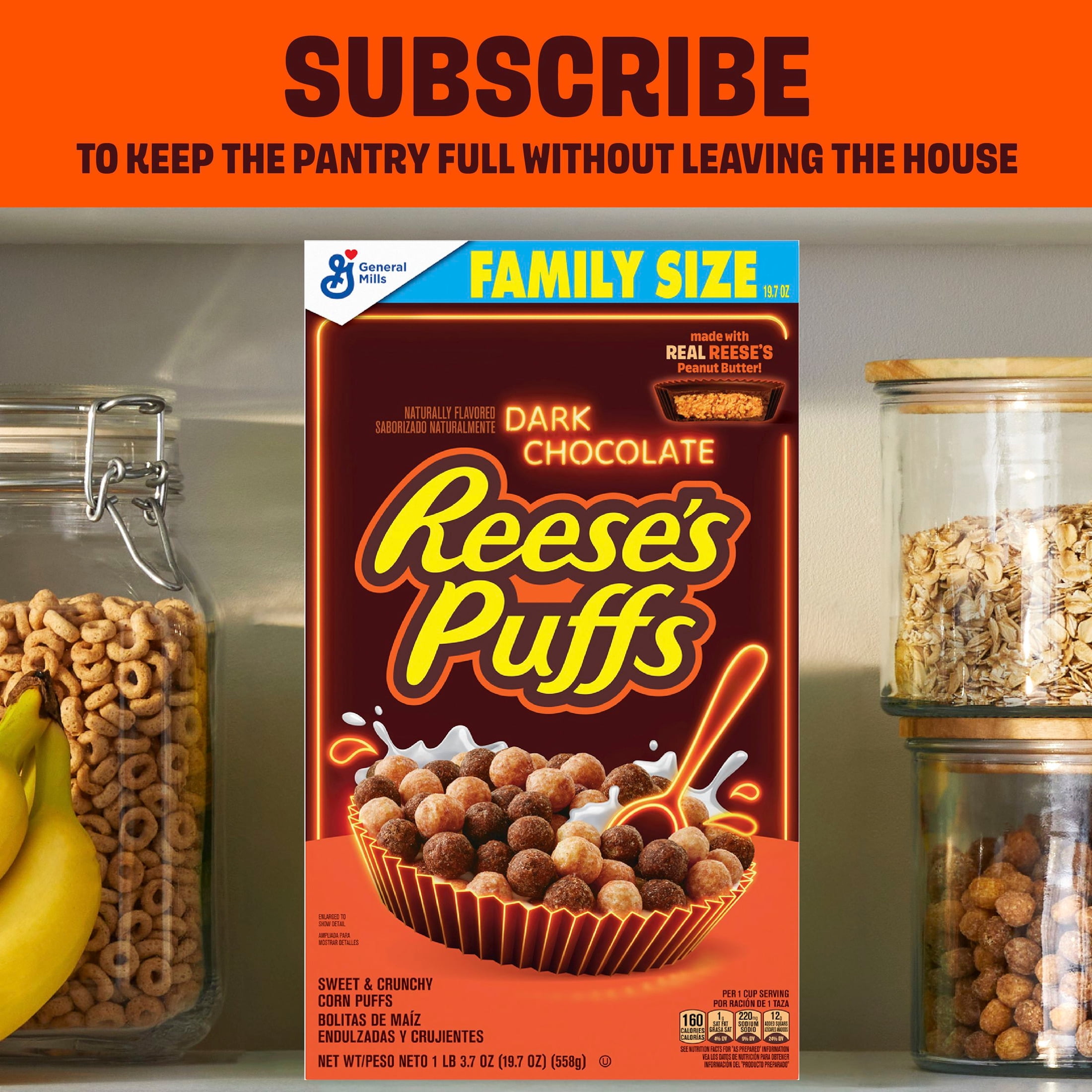 (7 pack) REESE'S PUFFS Dark Chocolate Cereal, with Real REESE'S Peanut Butter, Family Size, 19.7 oz