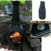 QBC Bundled Blue Rooster Dragonfly Wood Burning Chiminea Charcoal Color with Large Cover and Half Round Flexible Fire Resistant Chiminea Pads - Plus Free QBC Metal Chiminea Guide