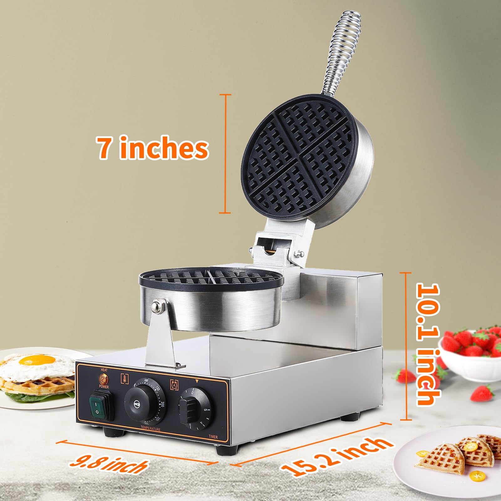 Juiluna 360° Rotating Electric Waffle Making Machine | 50-250℃ Non-Stick Flip Waffle Iron Waffle Maker Time Control Temperature Adjustable, 110V 1200W