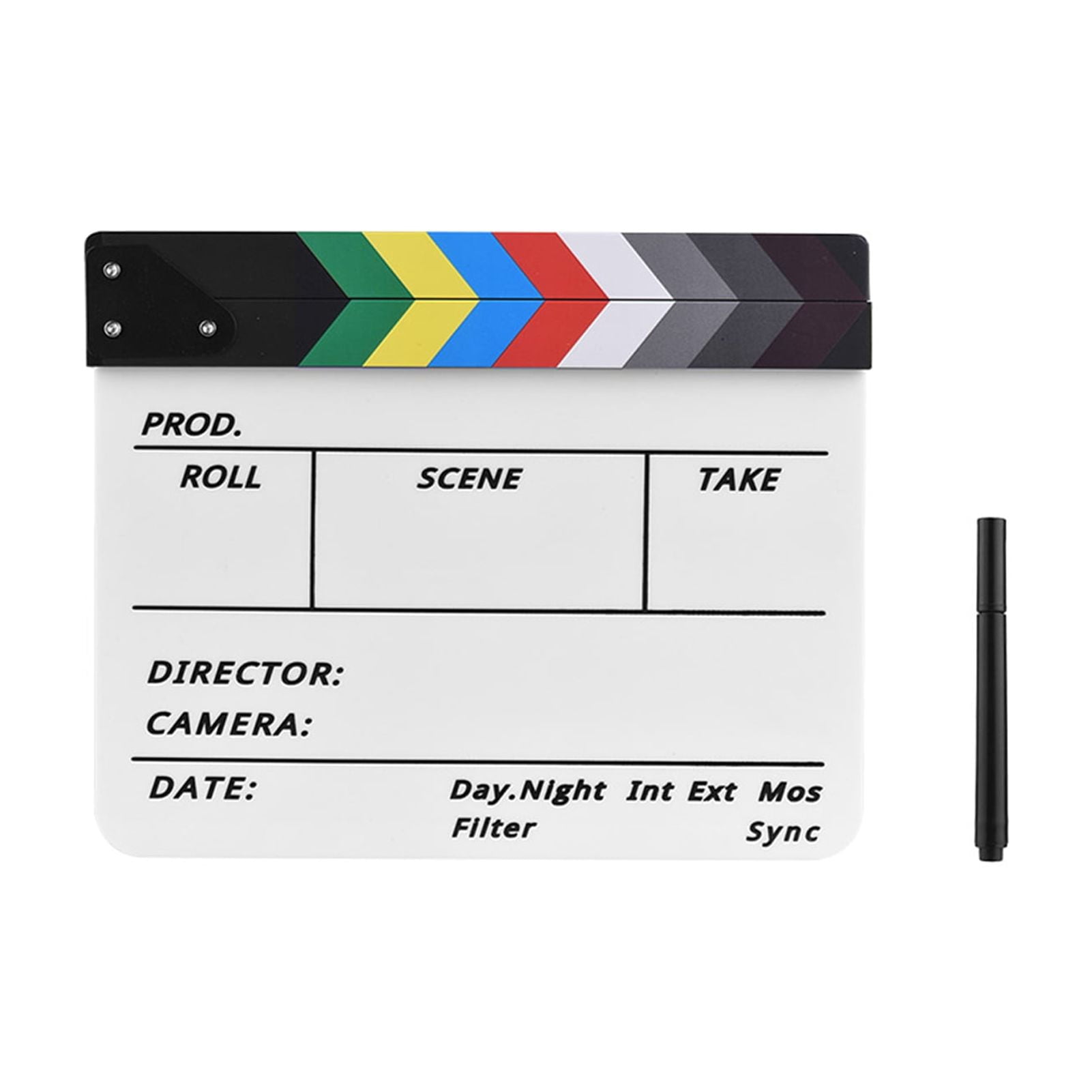 Photography Dry Erase Acrylic Director Film Clapboard Movie TV Cut Action Scene Clapper Board Slate With Marker Pen, Color Stick, White