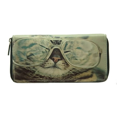 ALFA Pet Togo Kitten Face with Glasses Zip-around Wallet