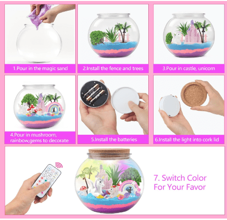 Light-Up Unicorn Terrarium Kit for Kids - Kids Birthday Gifts for Kids - Best Unicorn Toys & Activities Kits Presents - Arts & Crafts Stuff for Little Girls & Boys Age 4-12 Girl Gift