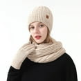 thumbnail image 6 of SYMOID Female Wool Winter Hat Scarf Gloves Set - Beige, Touchscreen Compatible Fingertips, Thermal Warm, Free Size for Cold Weather Daily Use,Size Free Size, 6 of 9