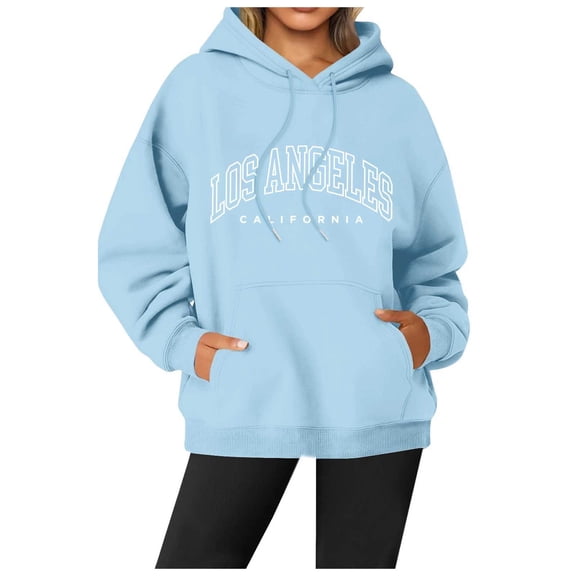 Los Angeles Graphic Vintage Oversized Hoodies Women Long Sleeve 2026 Fall Casual Daily Sweatshirts Pullover Tops