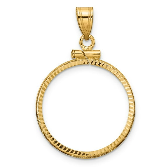 Wideband Distinguished Coin Jewelry 14k Polished and Diamond-cut 21.6mm x 1.7mm Screw Top Coin Bezel Pendant