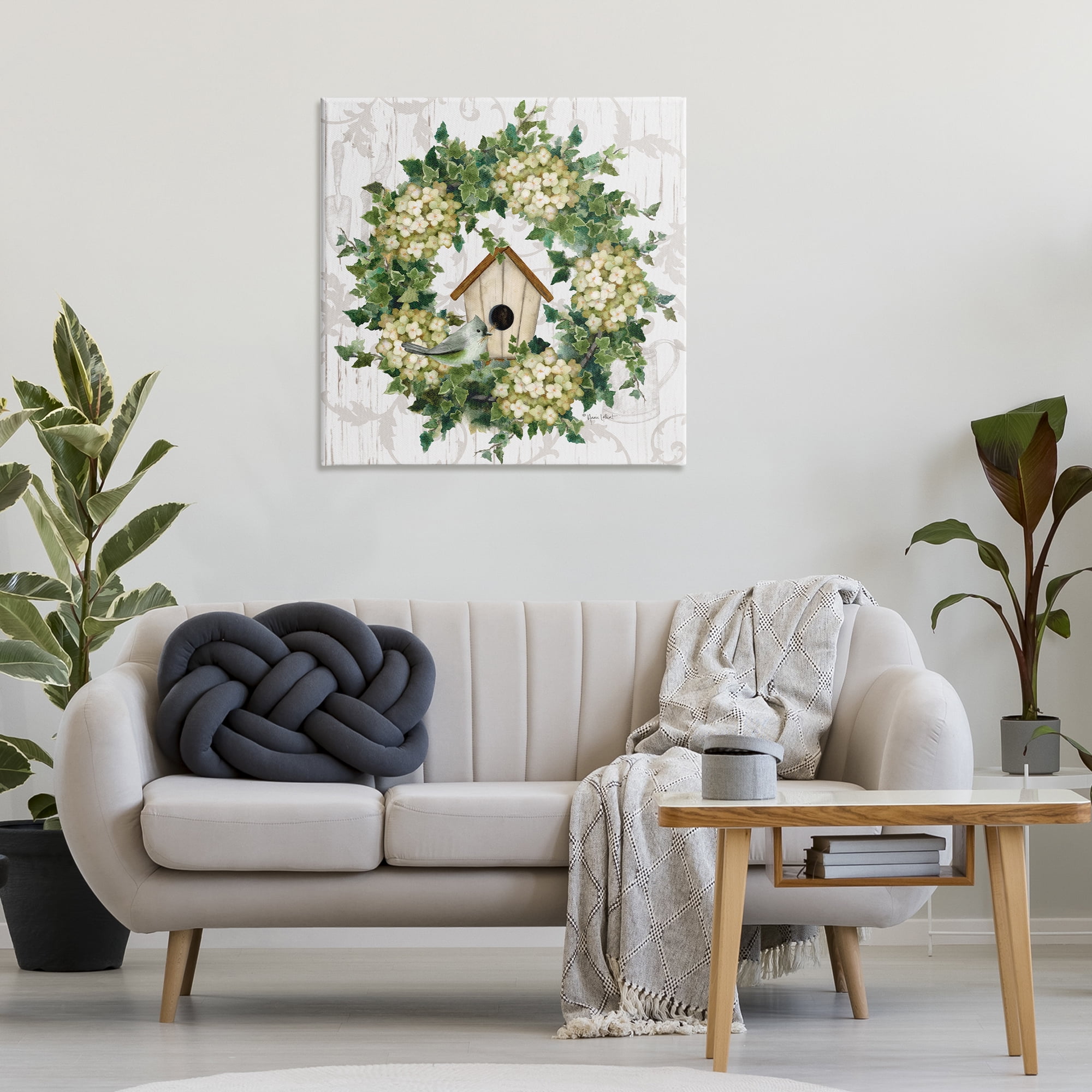 Stupell Industries Spring Birdhouse Wreath Botanical & Floral Painting Gallery Wrapped Canvas Art Print Wall Art, 30 x 30