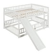 thumbnail image 3 of Full Over Full Low Bunk Bed With Fence and Ladder, Wooden Bunk Bed with Slide, 3 of 12