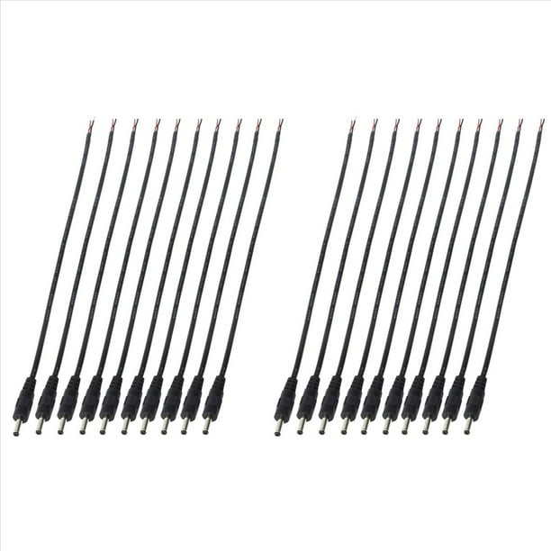Paquete de 20 Conectores Macho Alimentación CC de 3,5 mm x 1,35 mm Una Cable Desnudo Cable de Alimentación de Cola de Cerdo de Extremo Abierto 3,5X1,35 mm para Alimentación de CC