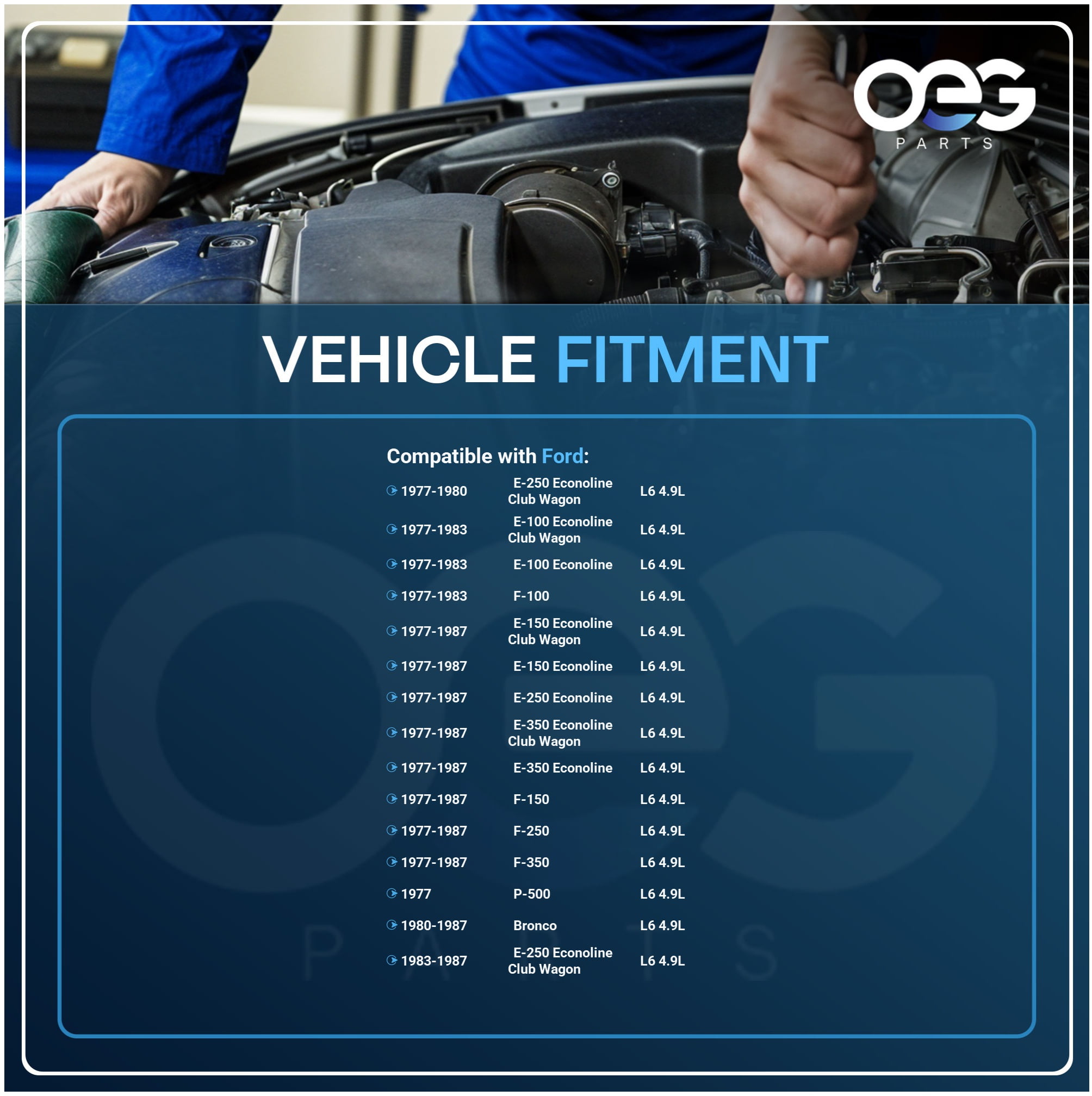 OEG Parts New Distributor Replacement For 1977-1987 Ford F-100 F250 F-350 Econoline 300 4.9, Replaces 197476, D9TE 12127A-DA, D9TE 12127A-FA, D9UE 12127-EA, D9UE 12127-JA