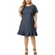 thumbnail image 1 of Vestido de mujer de talgrande con dobladillo con volantes Chambray Casual mancorvestidos Azul oscuro 3X, 1 of 7