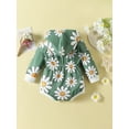 thumbnail image 3 of TSEXIEFOOFU Baby Fall Winter Hooded Romper Long Sleeve Elastic Waist Daisy Print One-Piece Bodysuit, 3 of 9