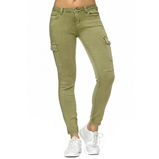 LUXUR Pantalon en Denim Extensible pour Femmes Mode Vacances Vert 3TG