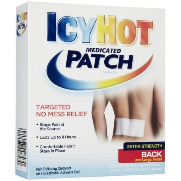 Icy Hot Pain Relief (Pack of 5) - 5% Strength, Menthol, Back and Large Areas, Lasts up to 8 hours, 5 Count - 5/PK