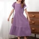 thumbnail image 5 of Odeerbi Niñas Verano Algodón Lino Vestidos Tiered Niños Color Sólido Cuello Redondo Manga Corta Vestido de Encaje Empalmado, 5 of 8