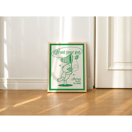 POSTER Retro Bear Print, Positive Quote Wall Print, Cute Butterfly Poster Prints, Emerald Green Wall Decor,s-UNFRAMED