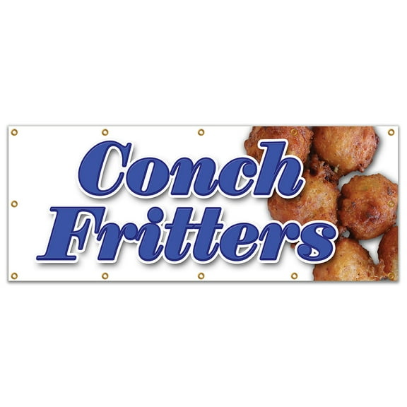 48"x120" CONCH FRITTERS BANNER SIGN fried batter corn fritter hush puppy fresh